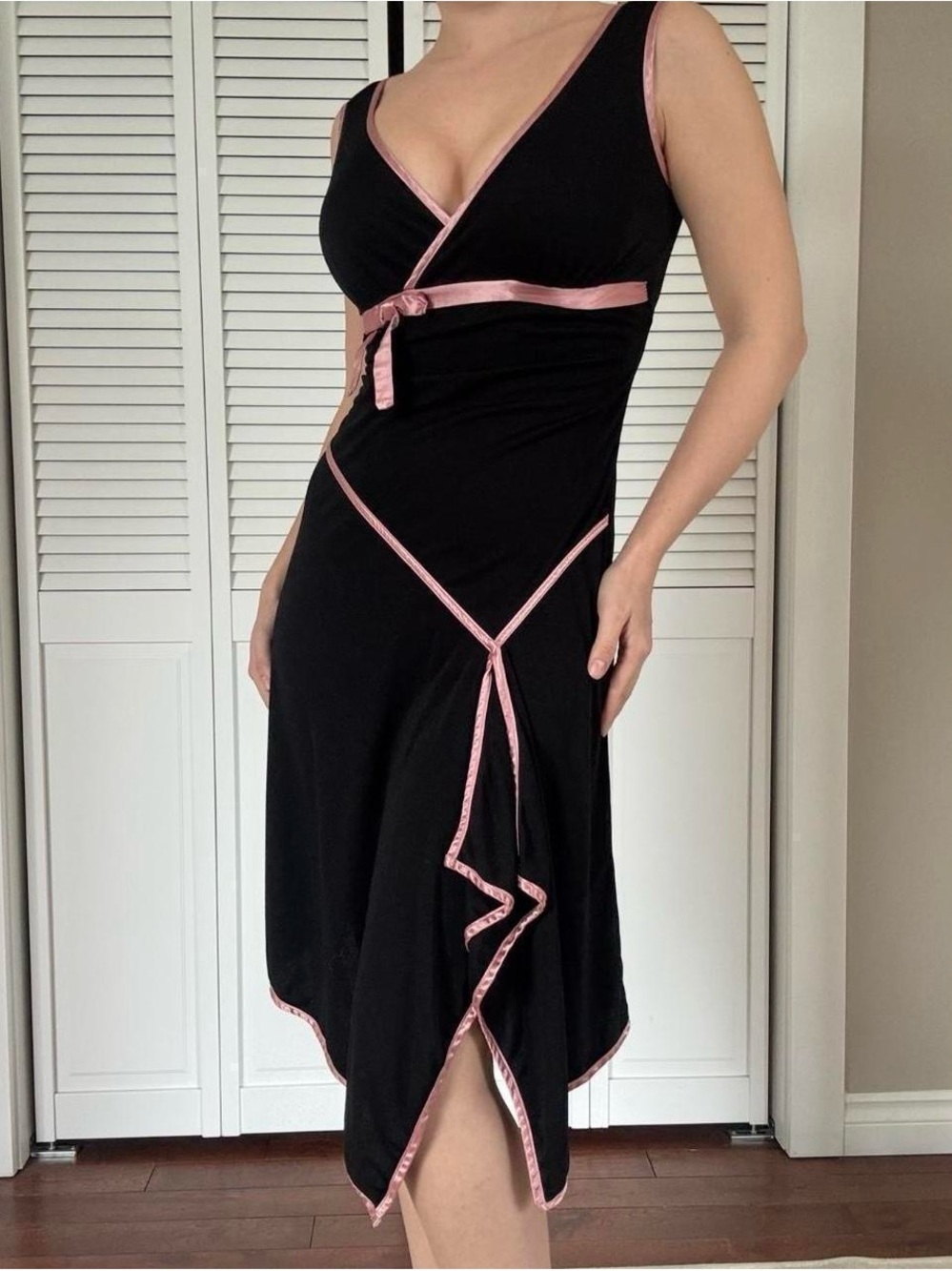 Ruby Rox Black Midi Dress with Pink Satin Trim